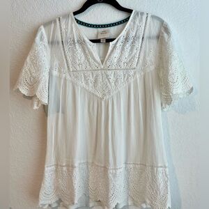 Knox Rose White Embroidered Eyelet V-Neck Blouse